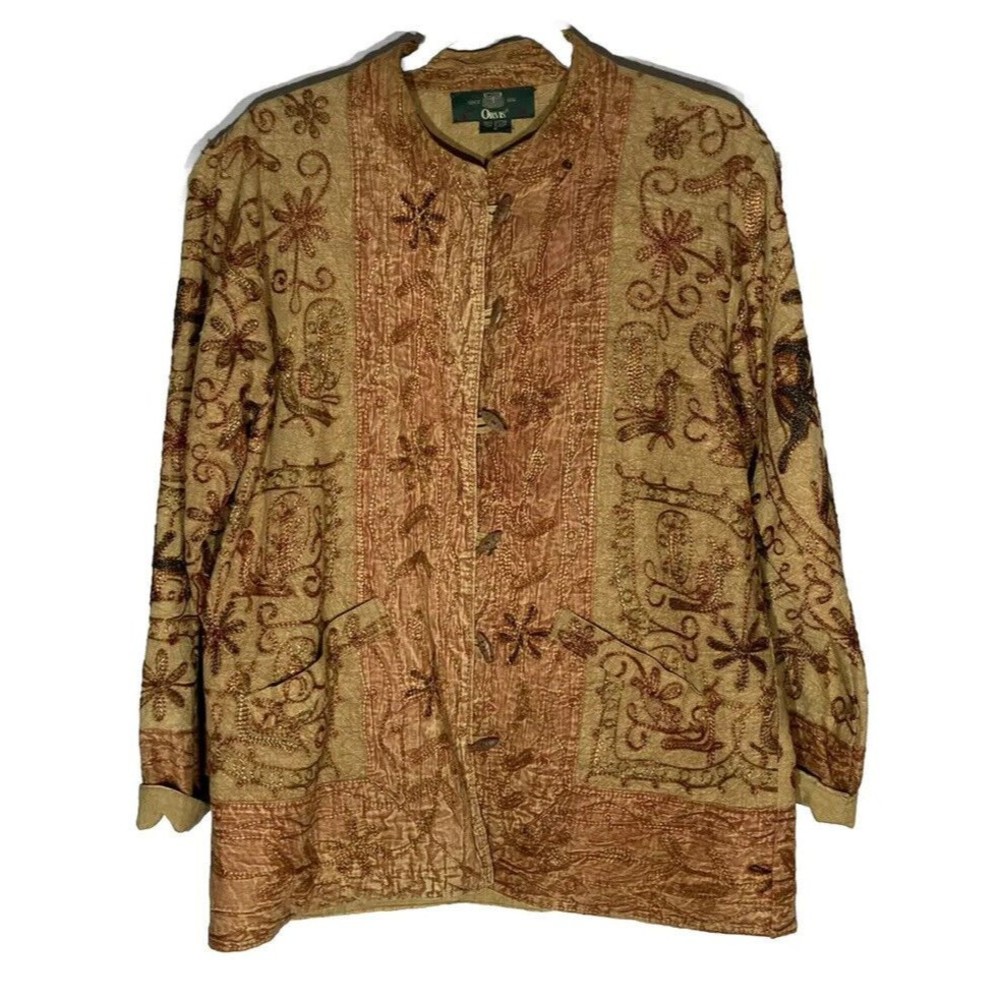 Vintage Orvis Kantha Jacket Womens Small Embroidered Elephant Lagenlook Artsy